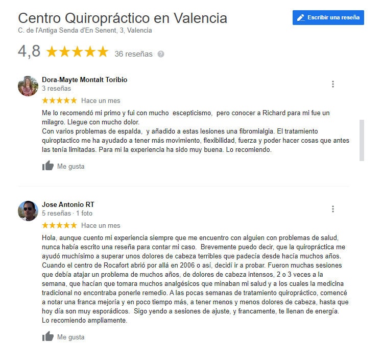 reseñas google y facebook quiropráctico valencia