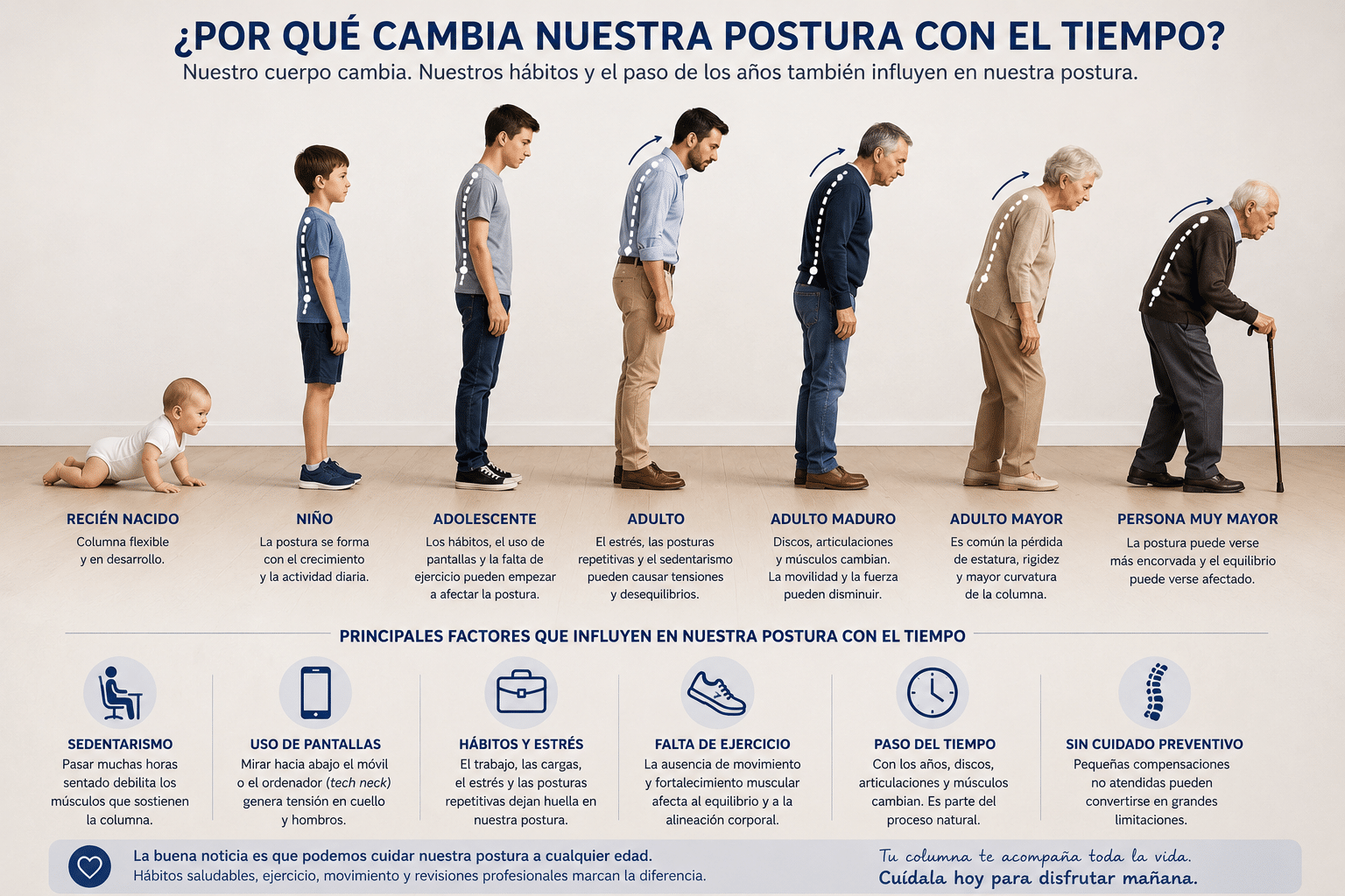 Evolución de la postura desde la infancia hasta la edad adulta y la vejez